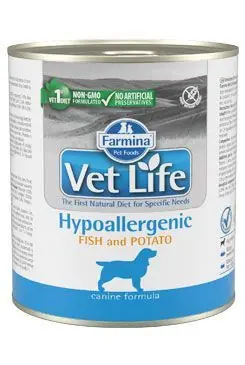 Značkový Vet Life Natural Dog konz. Hypoaller Fish&Potato 300g